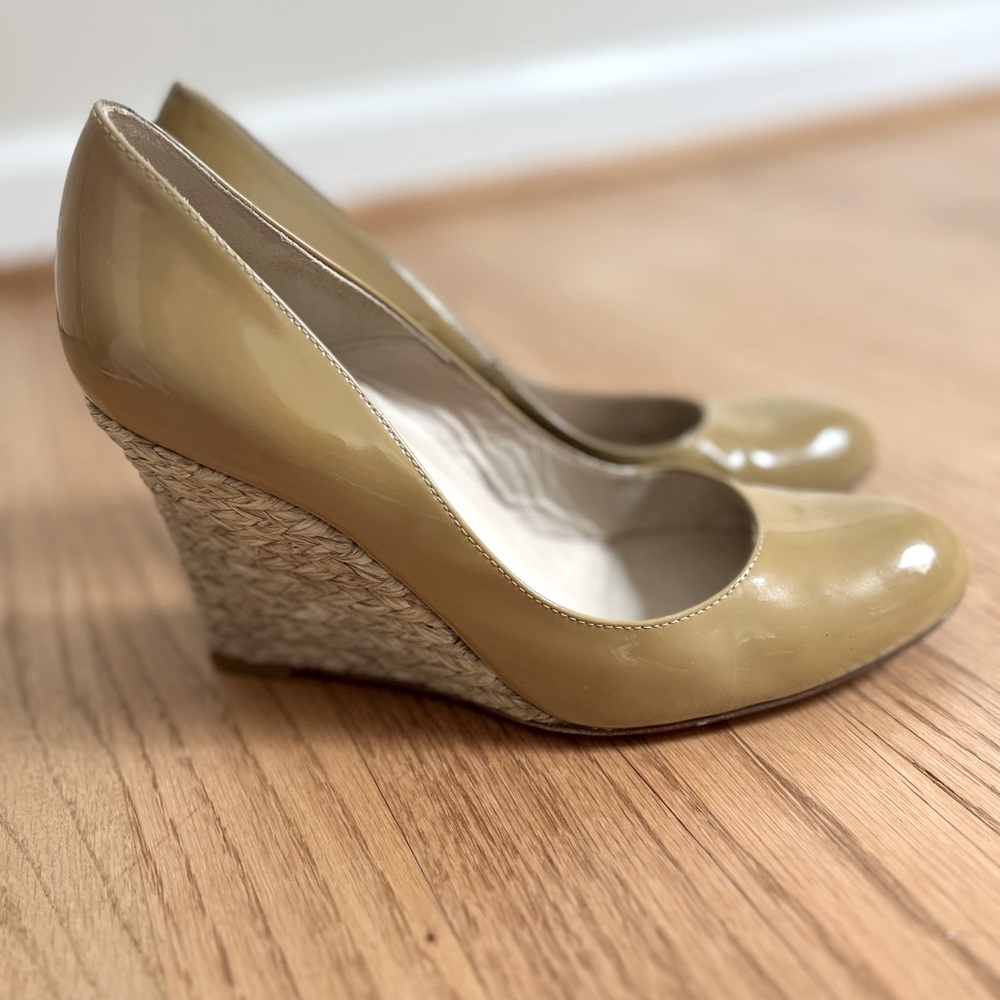 LK Bennett Maddox Patent Leather Espadrille Wedge EU 38 in Nude *Kate Middleton